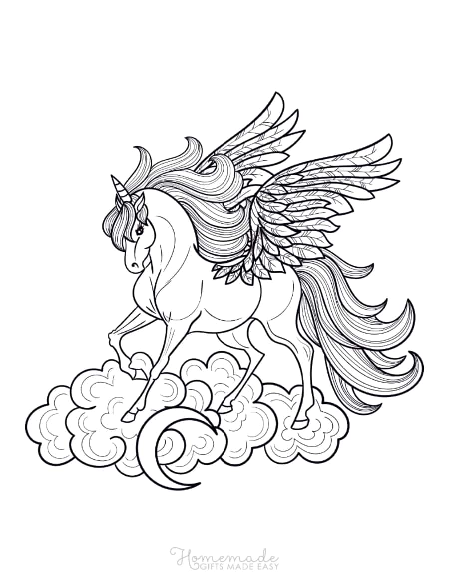 Majestic Male Winged Unicorn Flowing Mane On Cloud Unicorn Tracing Shape Pdf Free Vectors